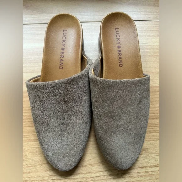 Lucky Brand Taupe Suede Mules - Picture 2 of 9